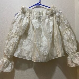 ALEXIS Off-The-Shoulder Three-Quarter Sleeve Crop Top